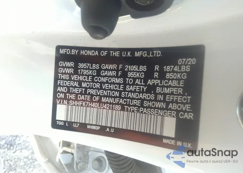 2020 Honda Civic Sport from USA, damaged, VIN SHHFK7H40LU421189